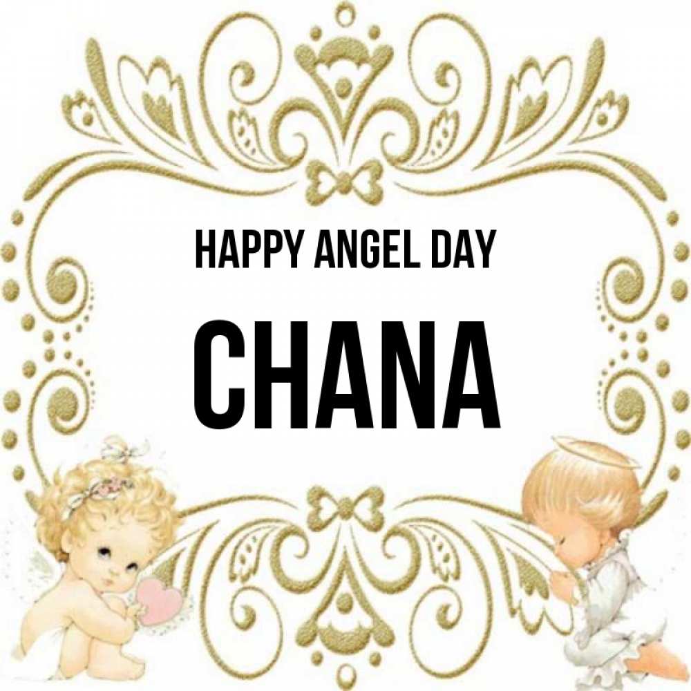 Greetings card с именем, Chana happy angel day с именинами поздравляют два красивых ангела. Один с сердечком другой молится Greetings with text for free download 