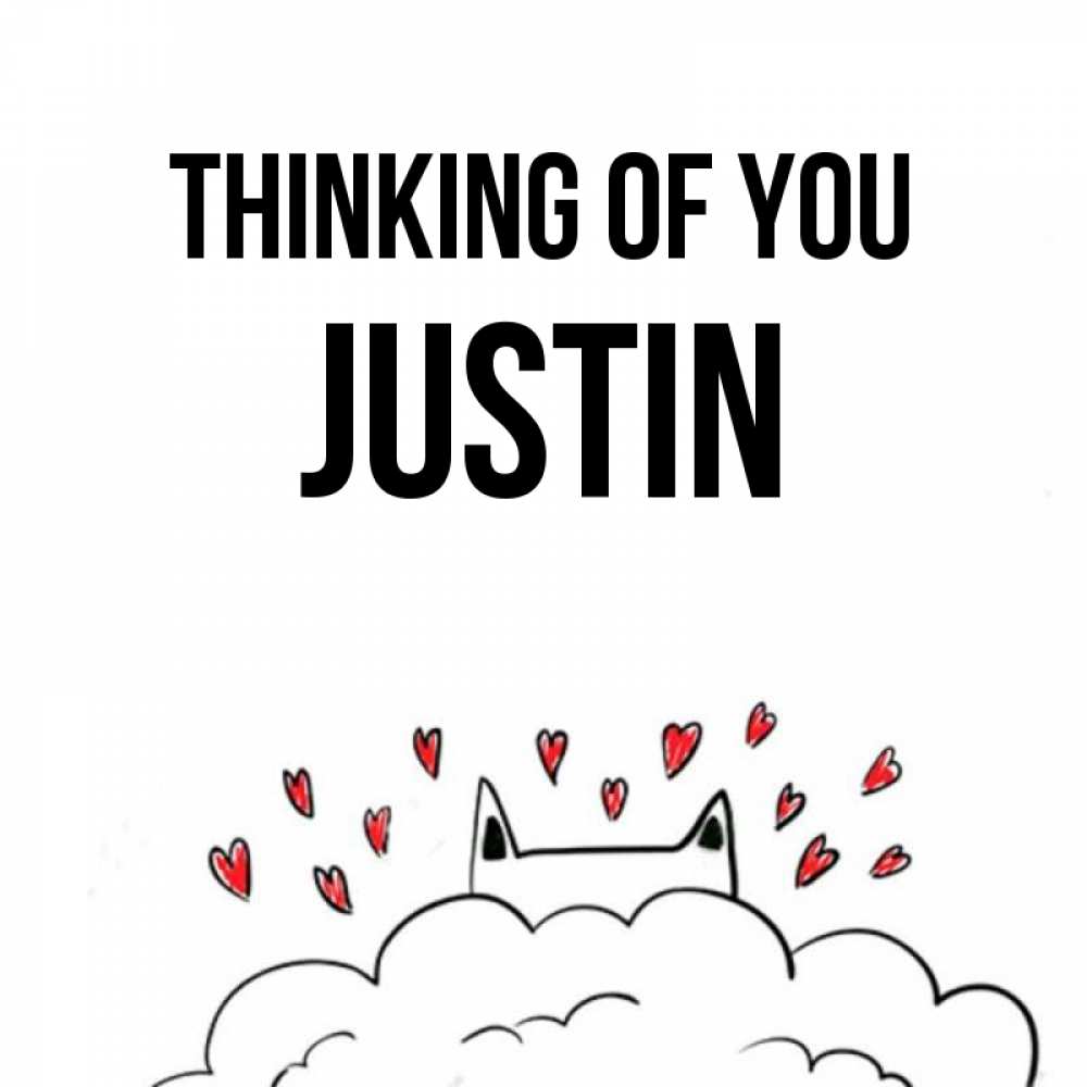 Greetings card с именем, Justin Thinking of you кот за облаком Greetings with text for free download 