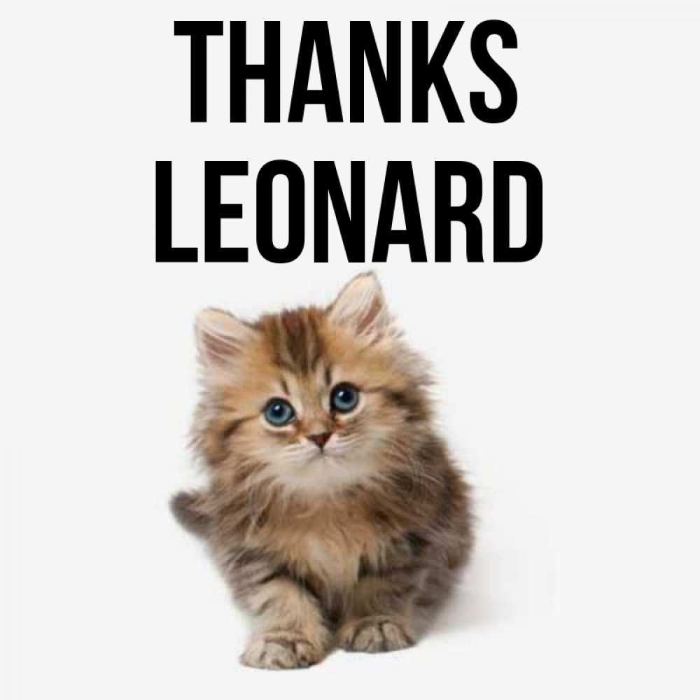 Greetings card с именем, Leonard Thanks пушистый котик Greetings with text for free download 