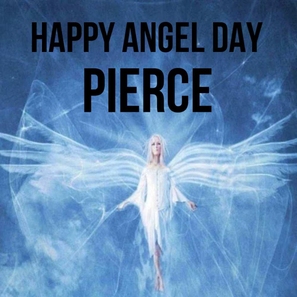 Greetings card с именем, Pierce happy angel day голубой фон и крылья как у стрекозы Greetings with text for free download 