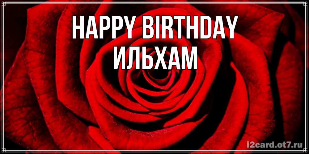 Greetings card с именем, Ильхам Happy Birthday алая роза Greetings with text for free download 