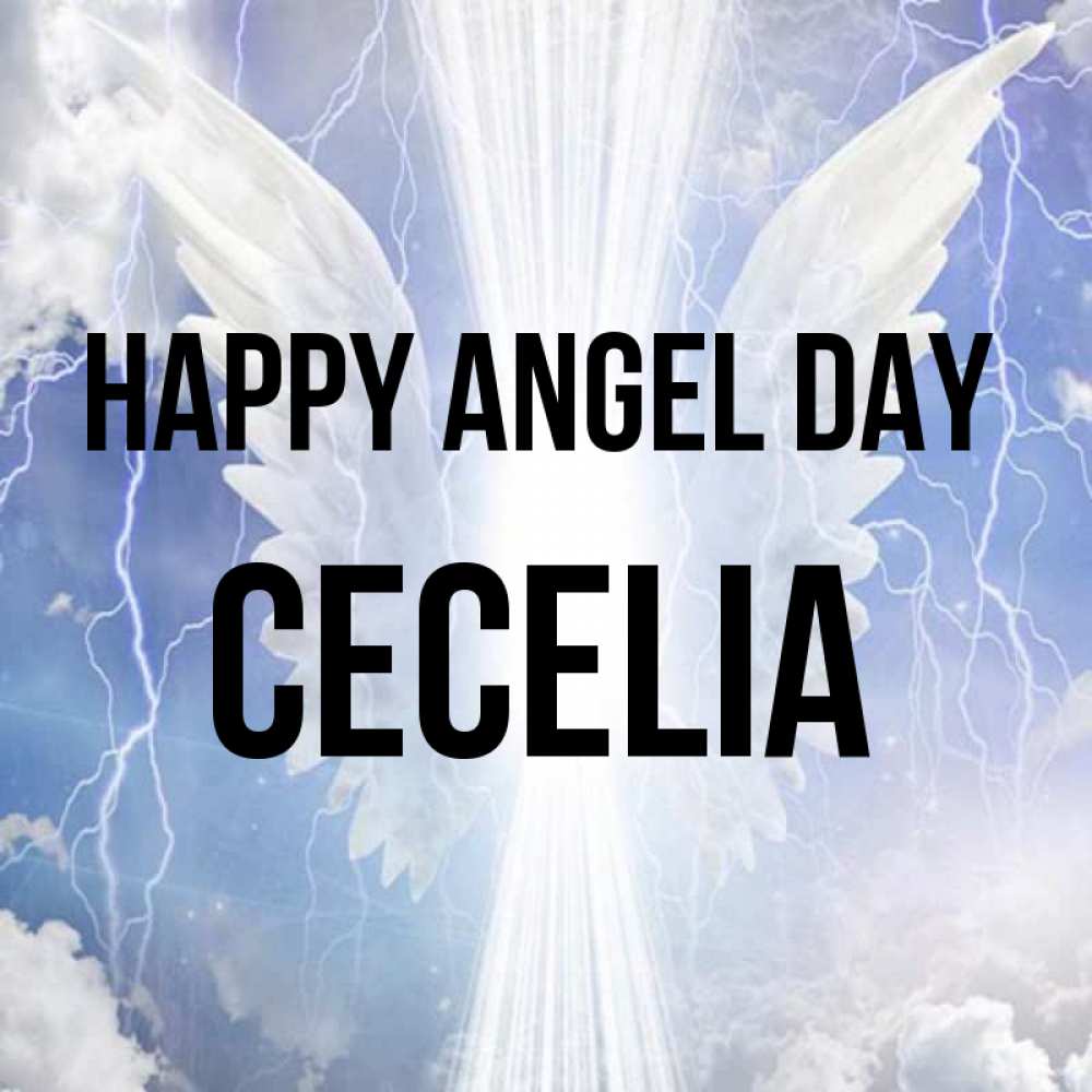 Greetings card с именем, Cecelia happy angel day молнии на небе и свет Greetings with text for free download 
