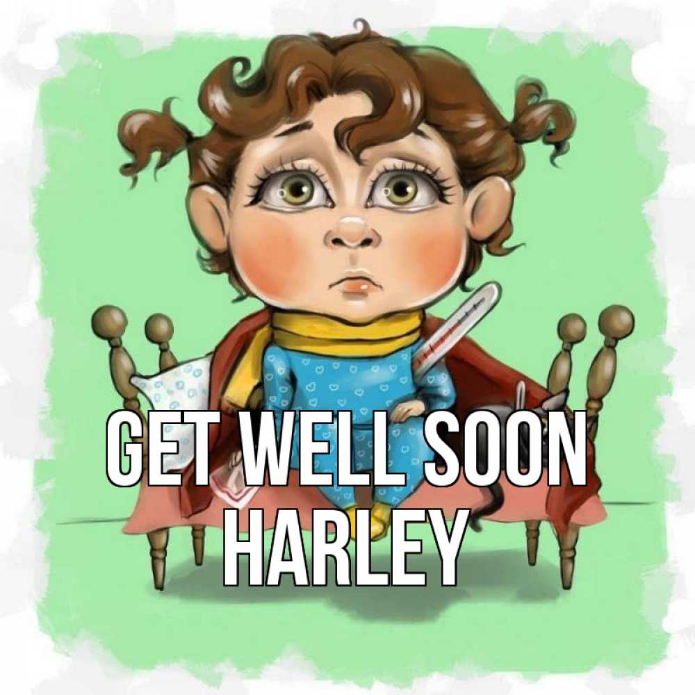 Greetings card с именем, Harley Get well soon лежит с котом и градусниками Greetings with text for free download 