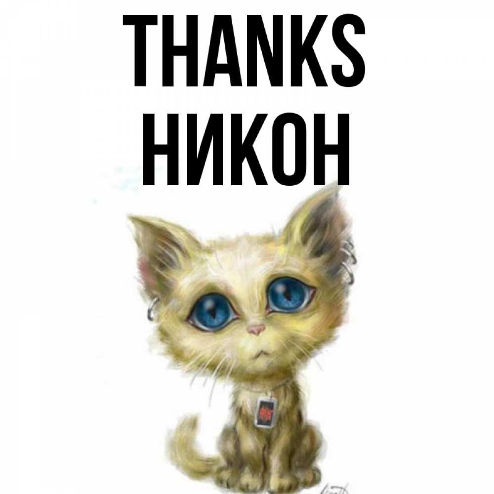 Greetings card с именем, Никон Thanks рисованный кот благодарит вас Greetings with text for free download 