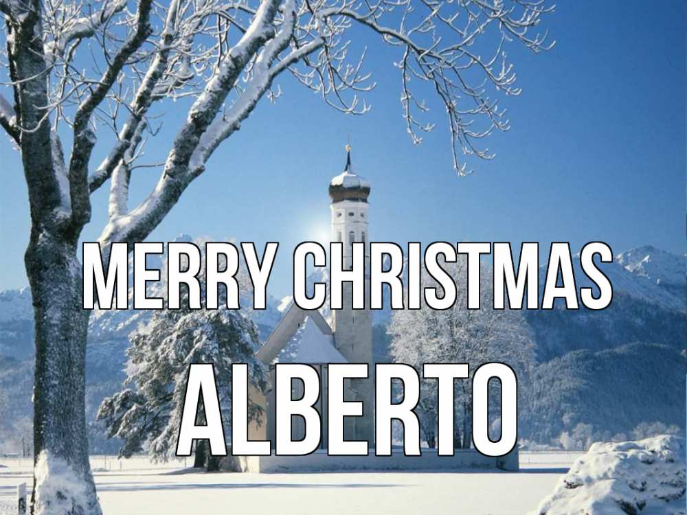 Greetings card с именем, Alberto Merry Christmas зима, храм, костел Greetings with text for free download 