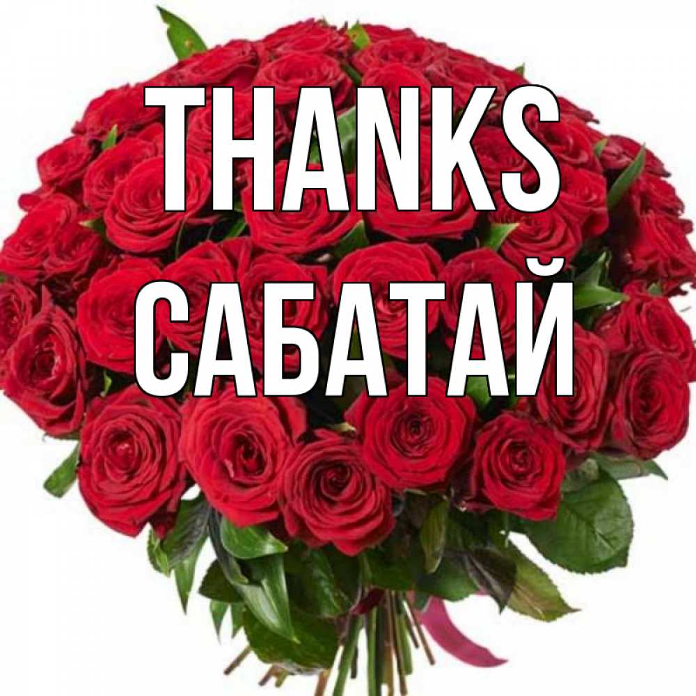 Greetings card с именем, САБАТАЙ Thanks букет красных роз Greetings with text for free download 