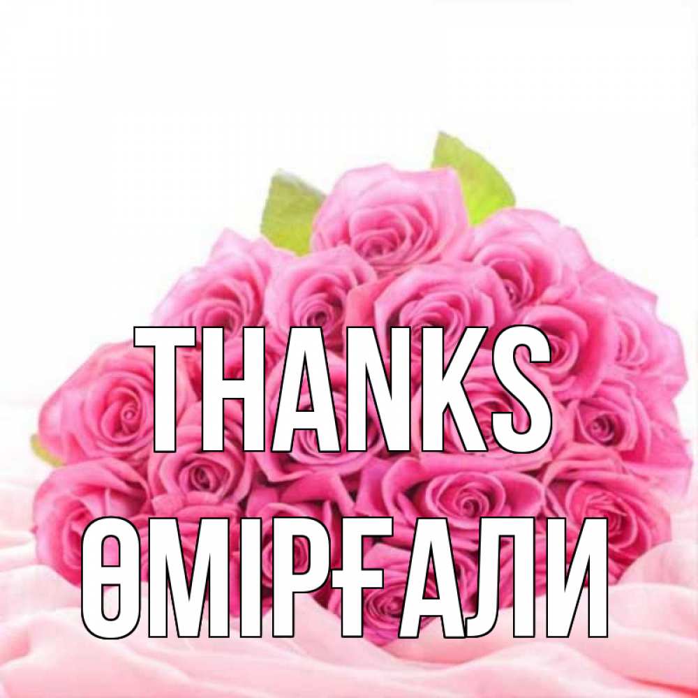 Greetings card с именем, ӨМІРҒАЛИ Thanks розовые розы с подписью Greetings with text for free download 