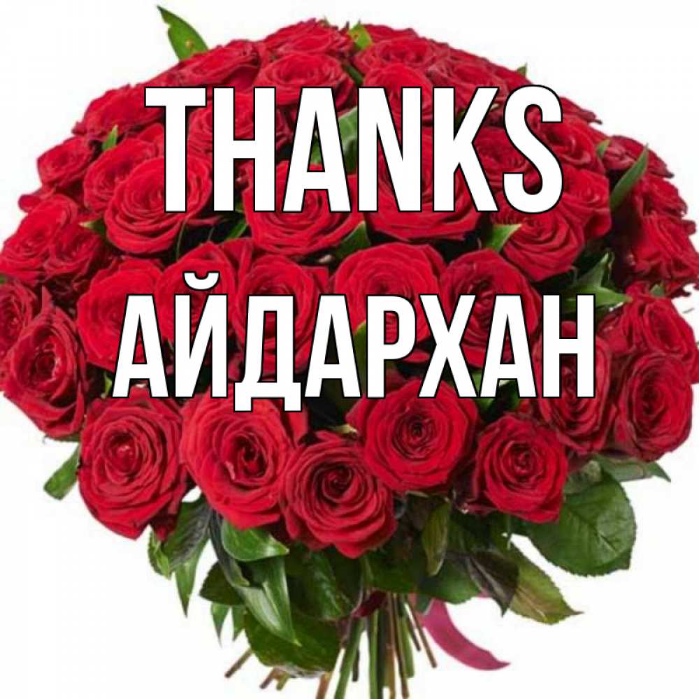 Greetings card с именем, Айдархан Thanks букет красных роз Greetings with text for free download 