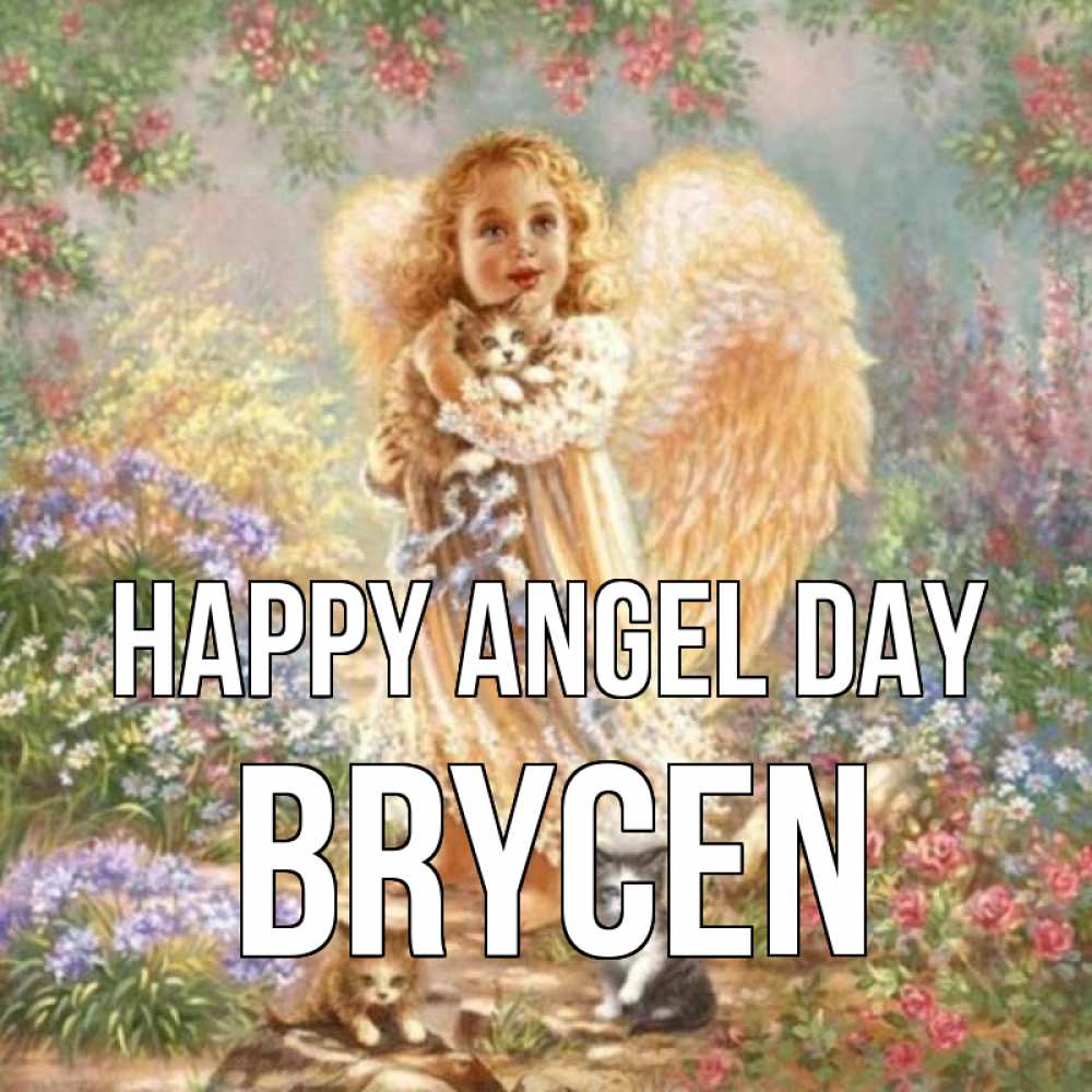 Greetings card с именем, Brycen happy angel day держит котенка Greetings with text for free download 