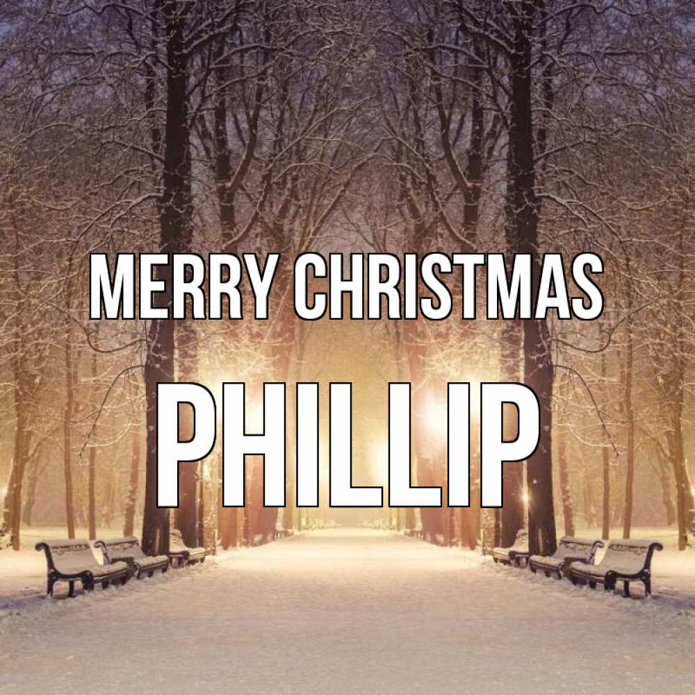 Greetings card с именем, Phillip Merry Christmas зима, парк, фонарь, лес Greetings with text for free download 