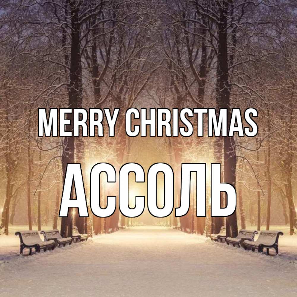 Greetings card с именем, Ассоль Merry Christmas зима, парк, фонарь, лес Greetings with text for free download 