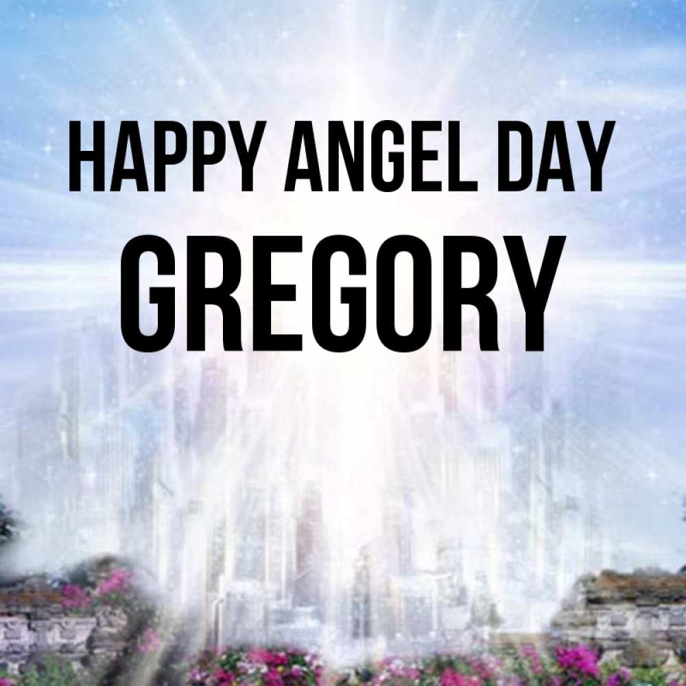 Greetings card с именем, Gregory happy angel day небесный свет Greetings with text for free download 