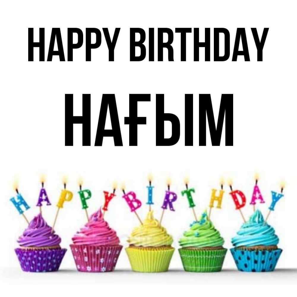 Greetings card с именем, НАҒЫМ Happy Birthday открытка ко дню рождения с разноцветными вкусняшками Greetings with text for free download 
