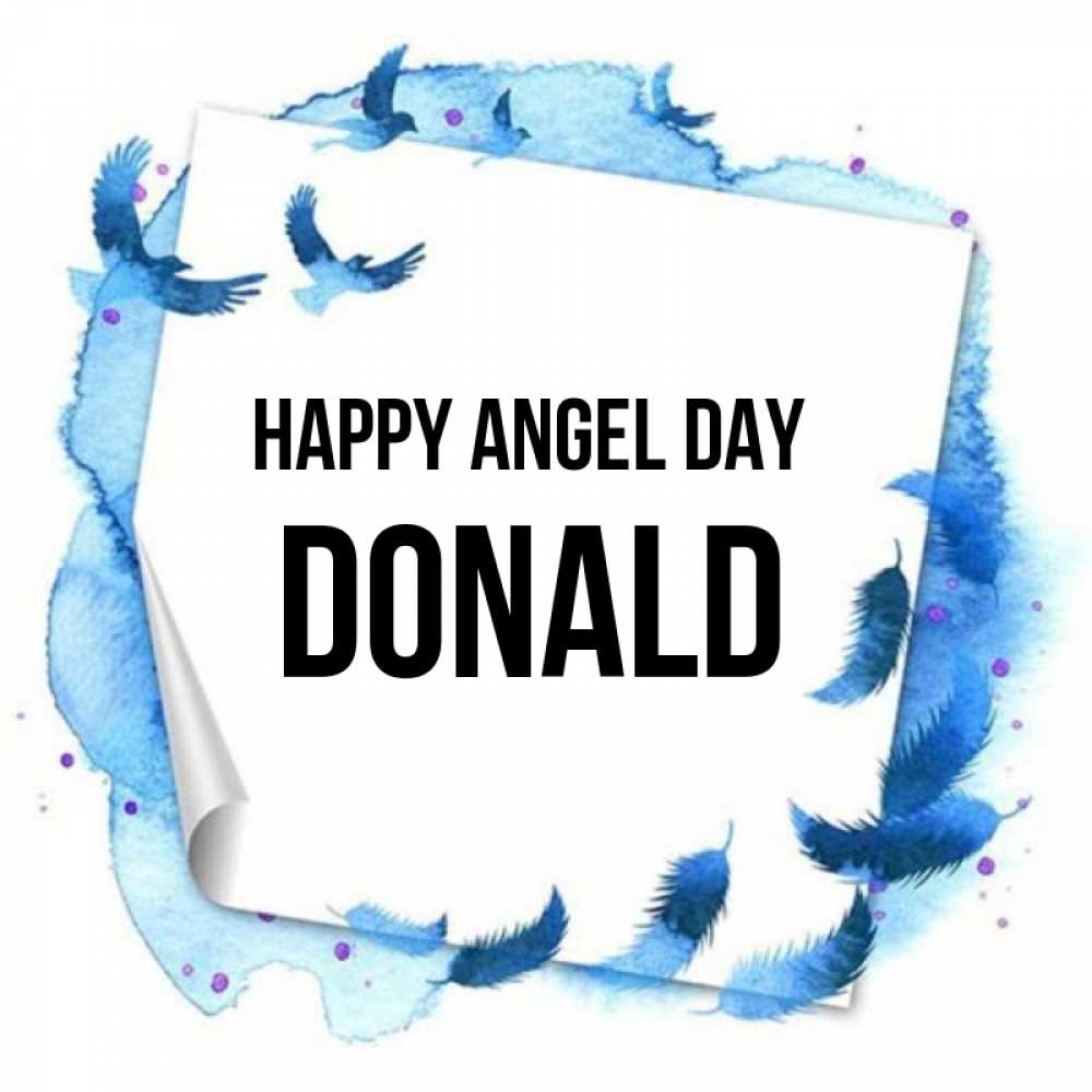 Greetings card с именем, Donald happy angel day красивые птицы летят Greetings with text for free download 