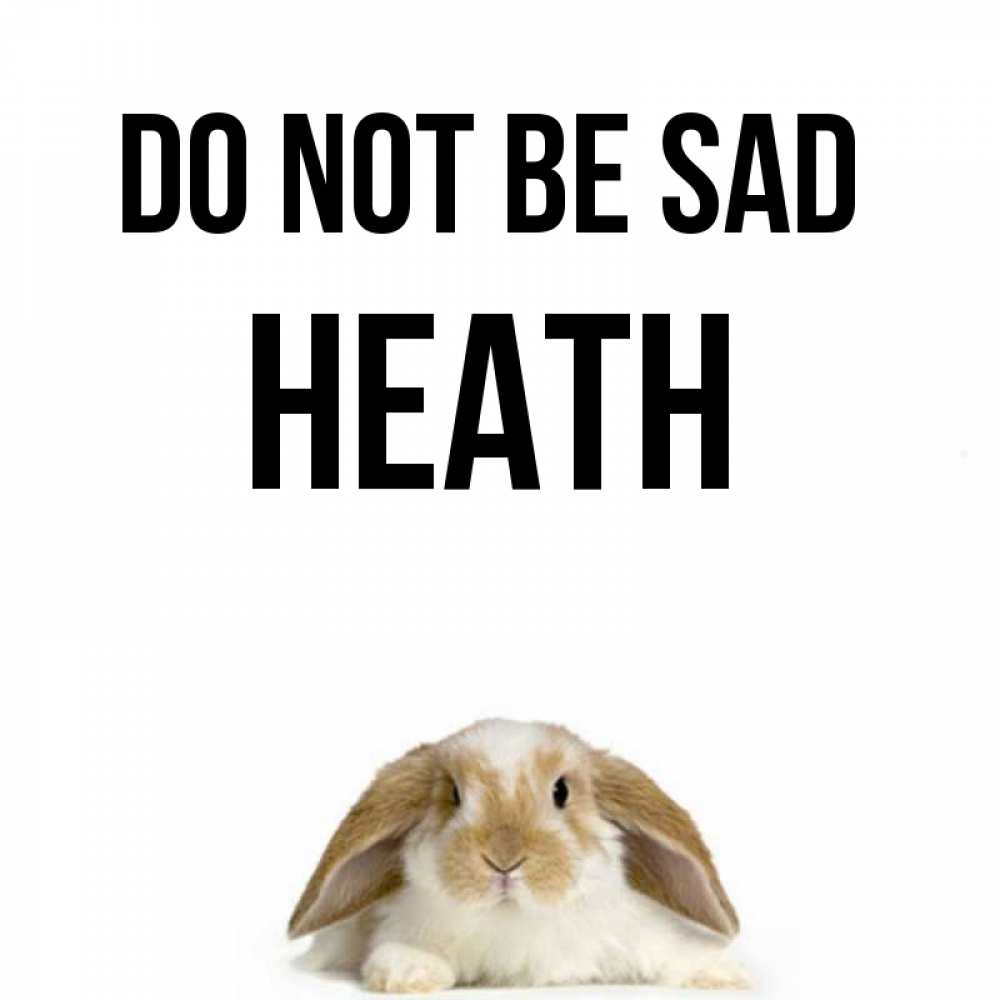 Greetings card с именем, Heath Do not be sad коричнево белый заяц с большими ушками Greetings with text for free download 