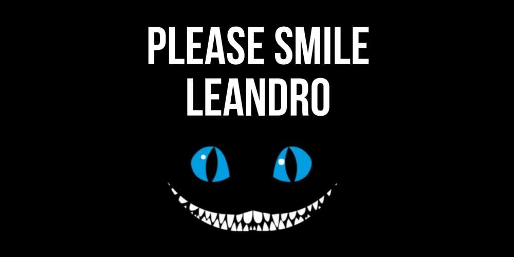 Greetings card с именем, Leandro Please smile кот улыбается Greetings with text for free download 