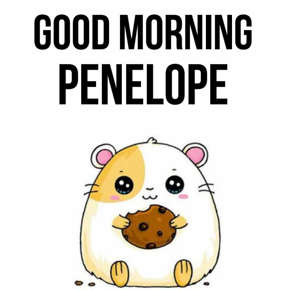 Greetings card с именем, Penelope Good morning есть печеньку. Утречко Greetings with text for free download 