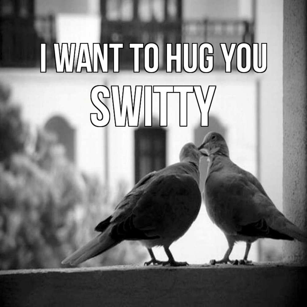 Greetings card с именем, switty I want to hug you птицы на подоконнике Greetings with text for free download 