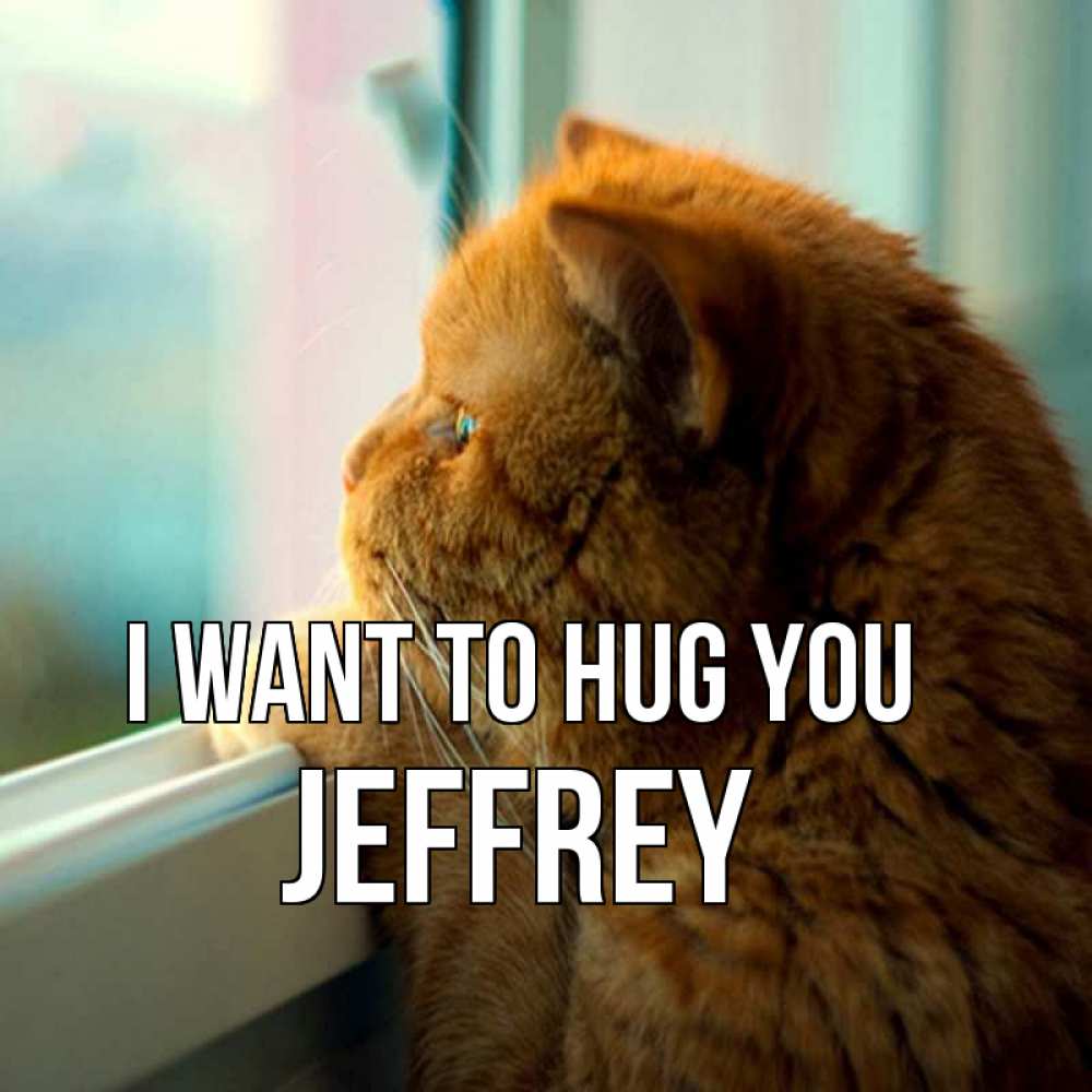 Greetings card с именем, Jeffrey I want to hug you большой огромный рыжий котяра Greetings with text for free download 