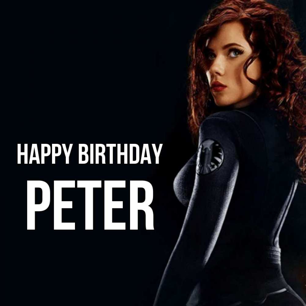 Greetings card с именем, Peter Happy Birthday Марвел черная вдова Greetings with text for free download 