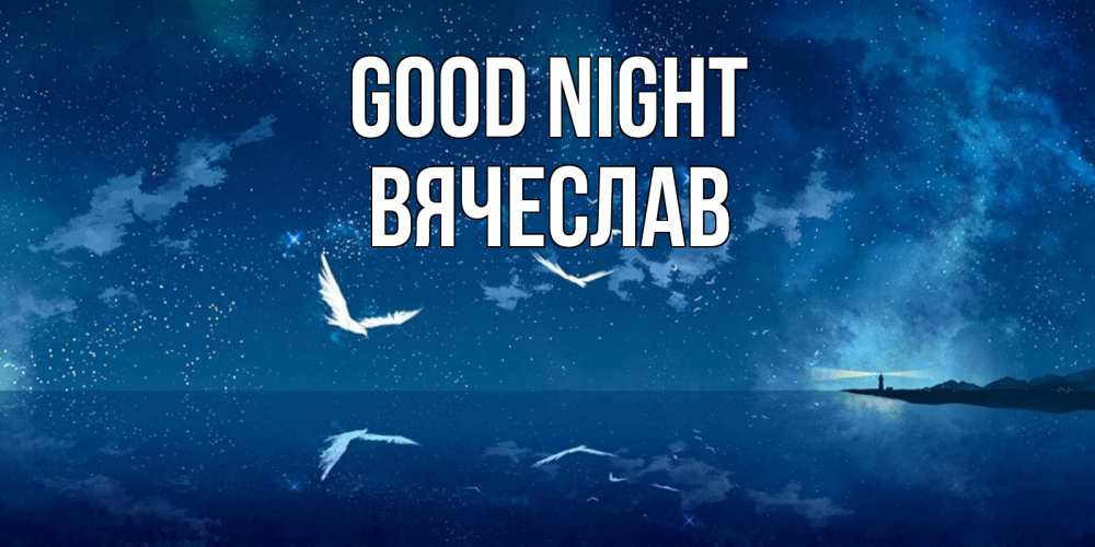 Greetings card с именем, Вячеслав Good night птицы летят на фоне ночного неба Greetings with text for free download 