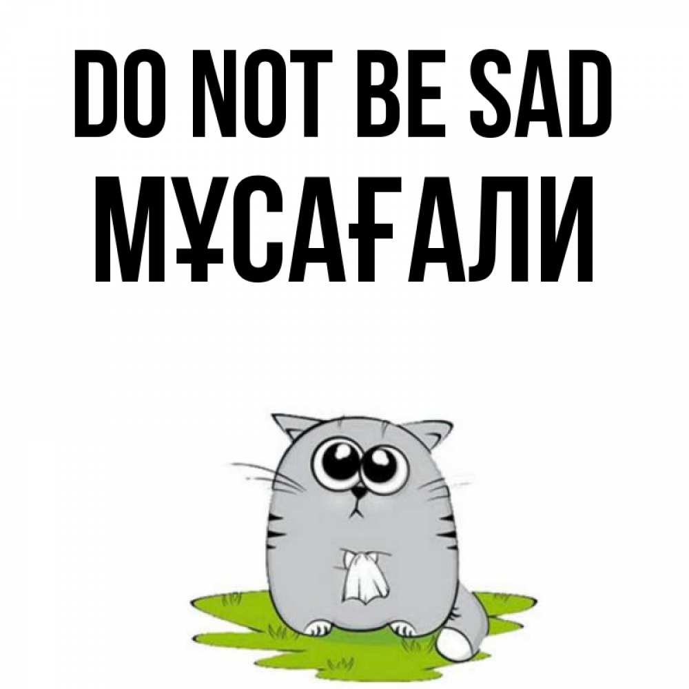 Greetings card с именем, Мұсағали Do not be sad грустный котяра Greetings with text for free download 