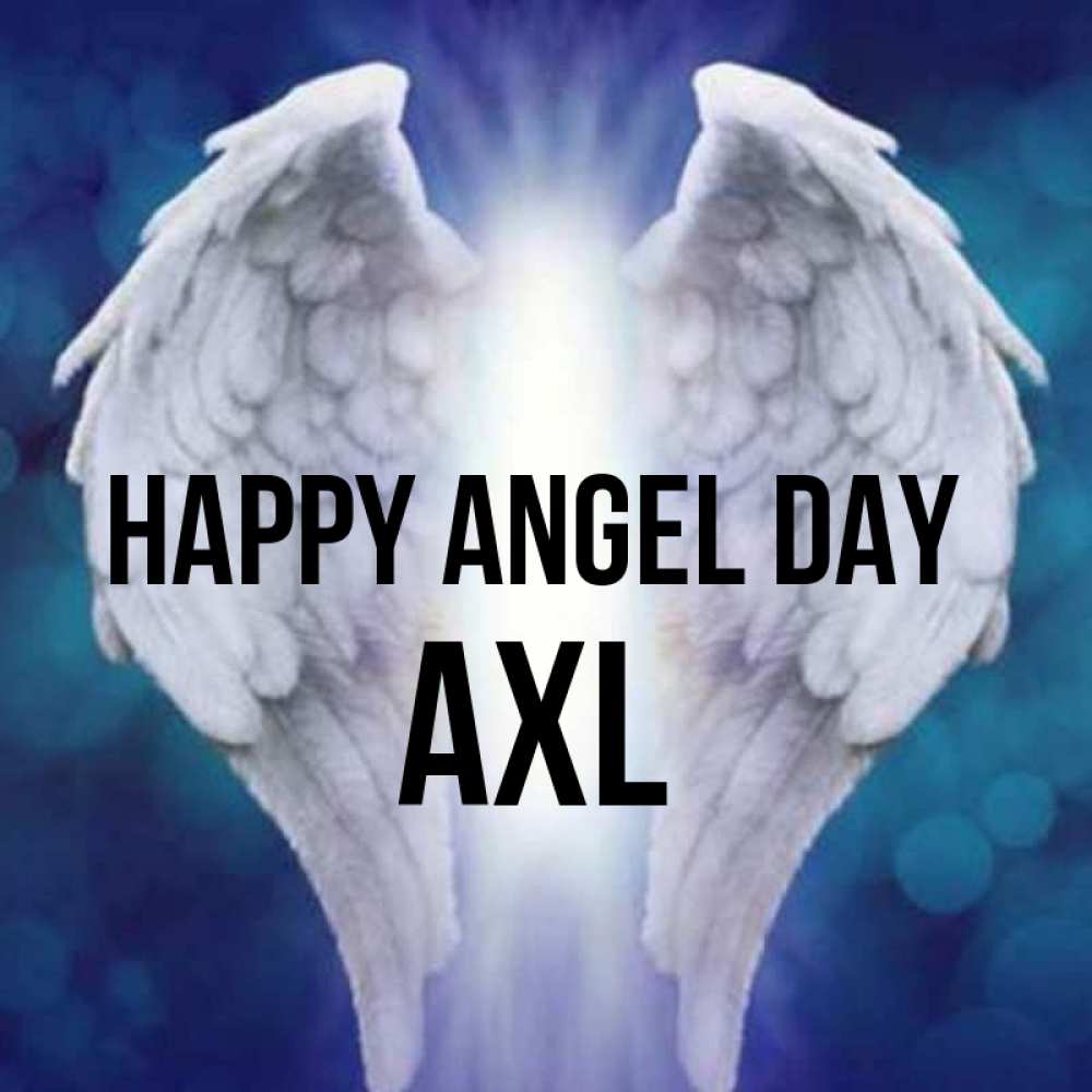 Greetings card с именем, Axl happy angel day синий фон и крылышки Greetings with text for free download 