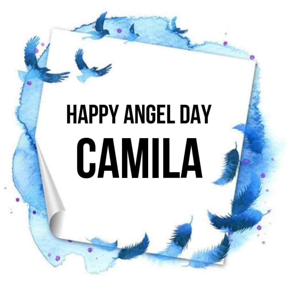 Greetings card с именем, Camila happy angel day красивые птицы летят Greetings with text for free download 
