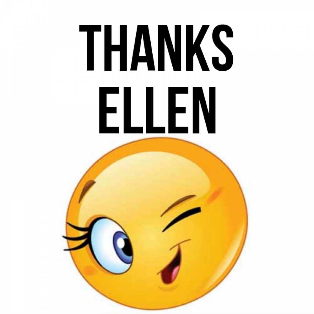 Greetings card с именем, Ellen Thanks открытка с подмигивающим смайлом Greetings with text for free download 