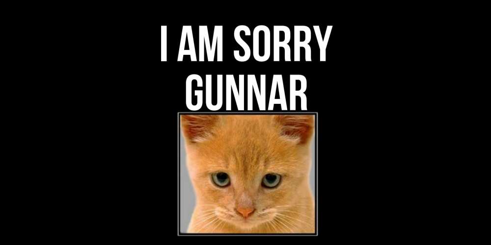 Greetings card с именем, Gunnar I am sorry рыжий грустный кот просит прощения Greetings with text for free download 
