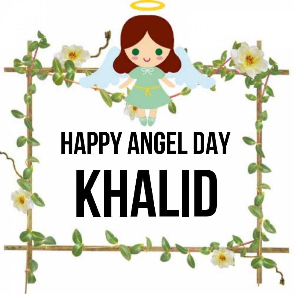Greetings card с именем, Khalid happy angel day Ангел с нимбом Greetings with text for free download 