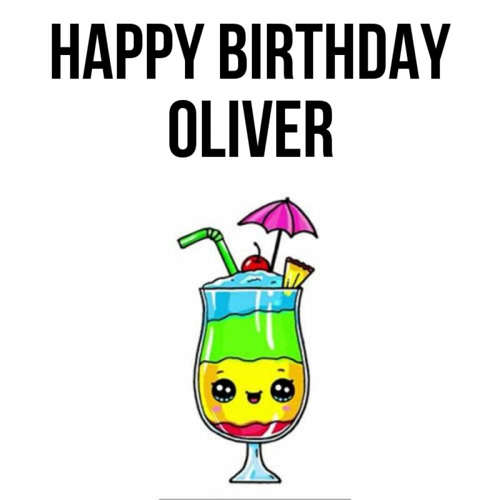 Greetings card с именем, Oliver Happy Birthday с зонтиком Greetings with text for free download 