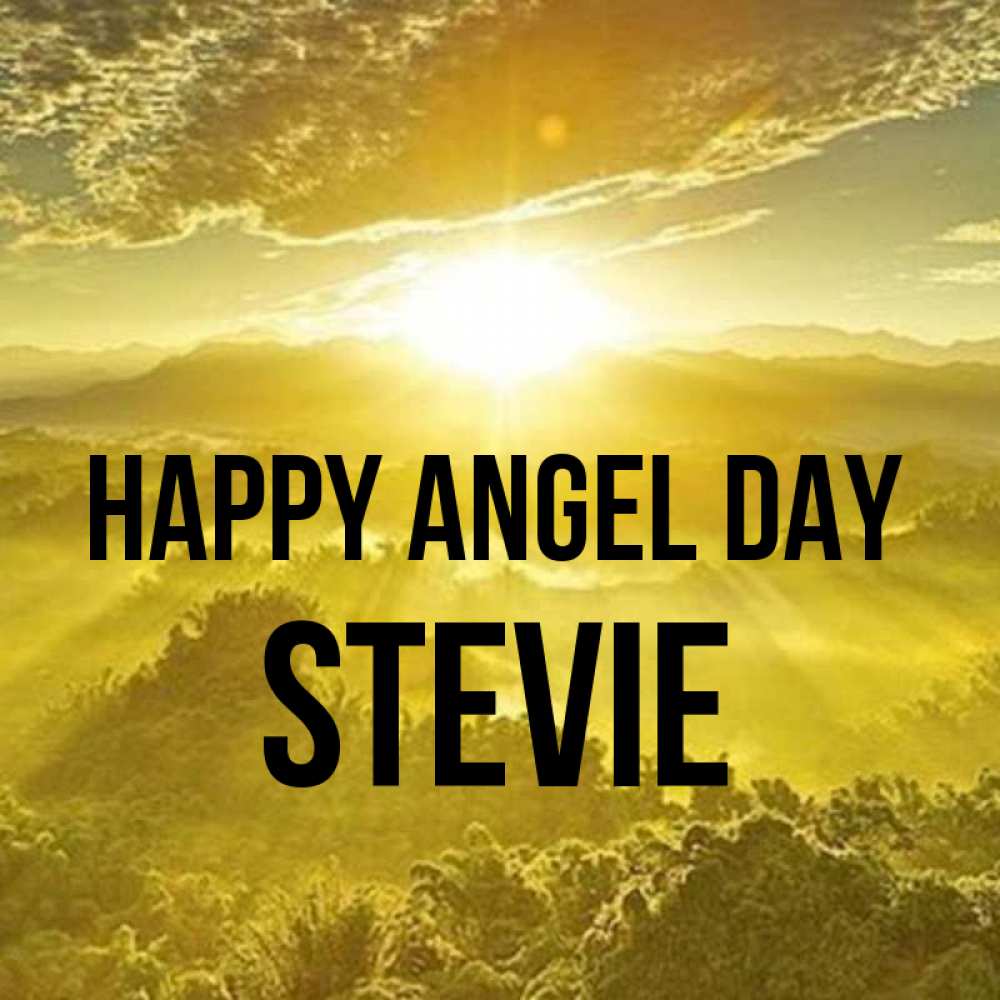 Greetings card с именем, Stevie happy angel day леса и небо в желтом Greetings with text for free download 