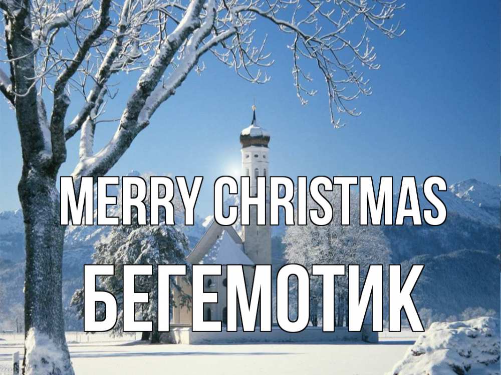 Greetings card с именем, Бегемотик Merry Christmas зима, храм, костел Greetings with text for free download 