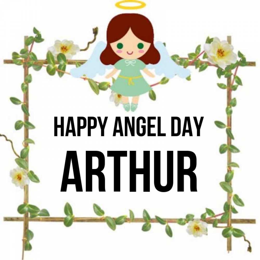 Greetings card с именем, Arthur happy angel day Ангел с нимбом Greetings with text for free download 