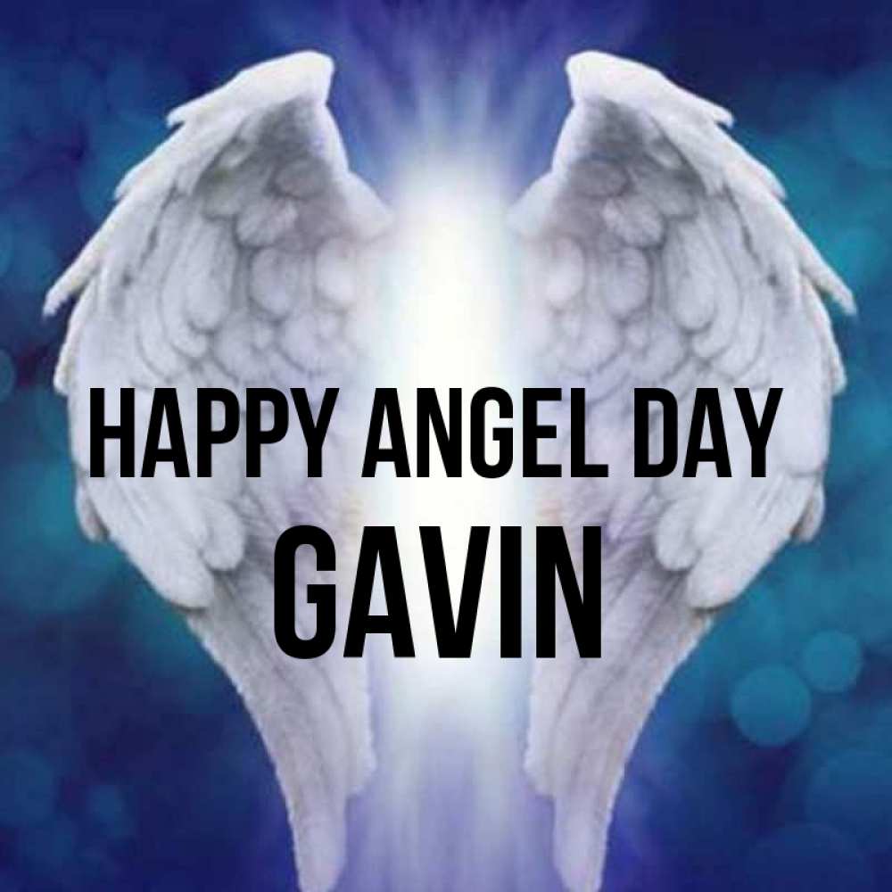 Greetings card с именем, Gavin happy angel day синий фон и крылышки Greetings with text for free download 