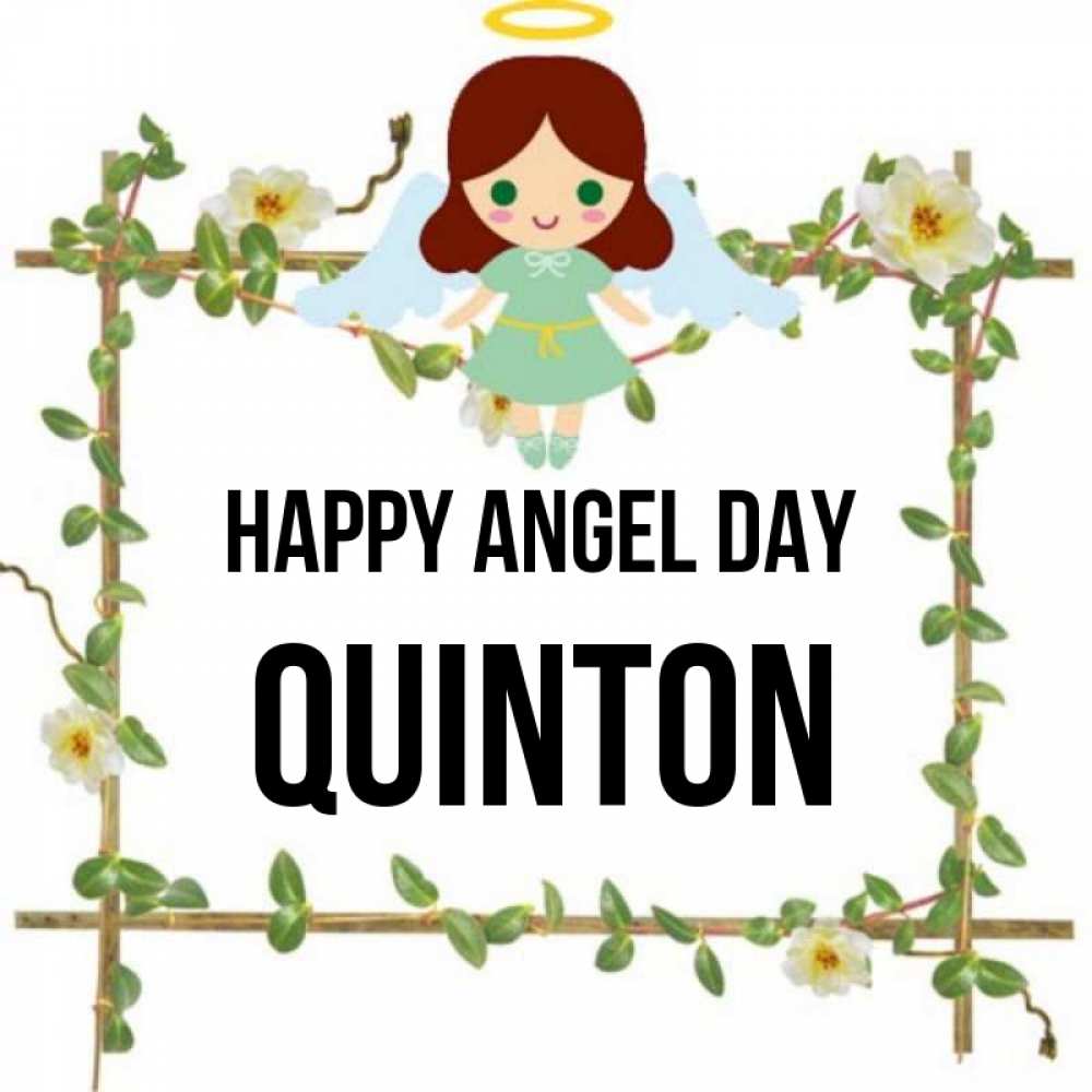 Greetings card с именем, Quinton happy angel day Ангел с нимбом Greetings with text for free download 