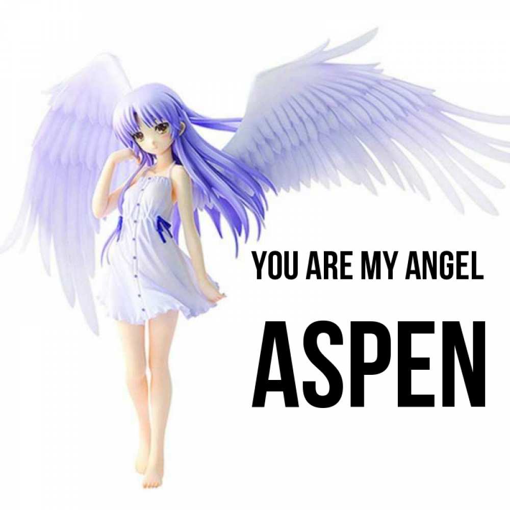 Greetings card с именем, Aspen You are my angel девушка ангел с фиолетовыми крыльями Greetings with text for free download 