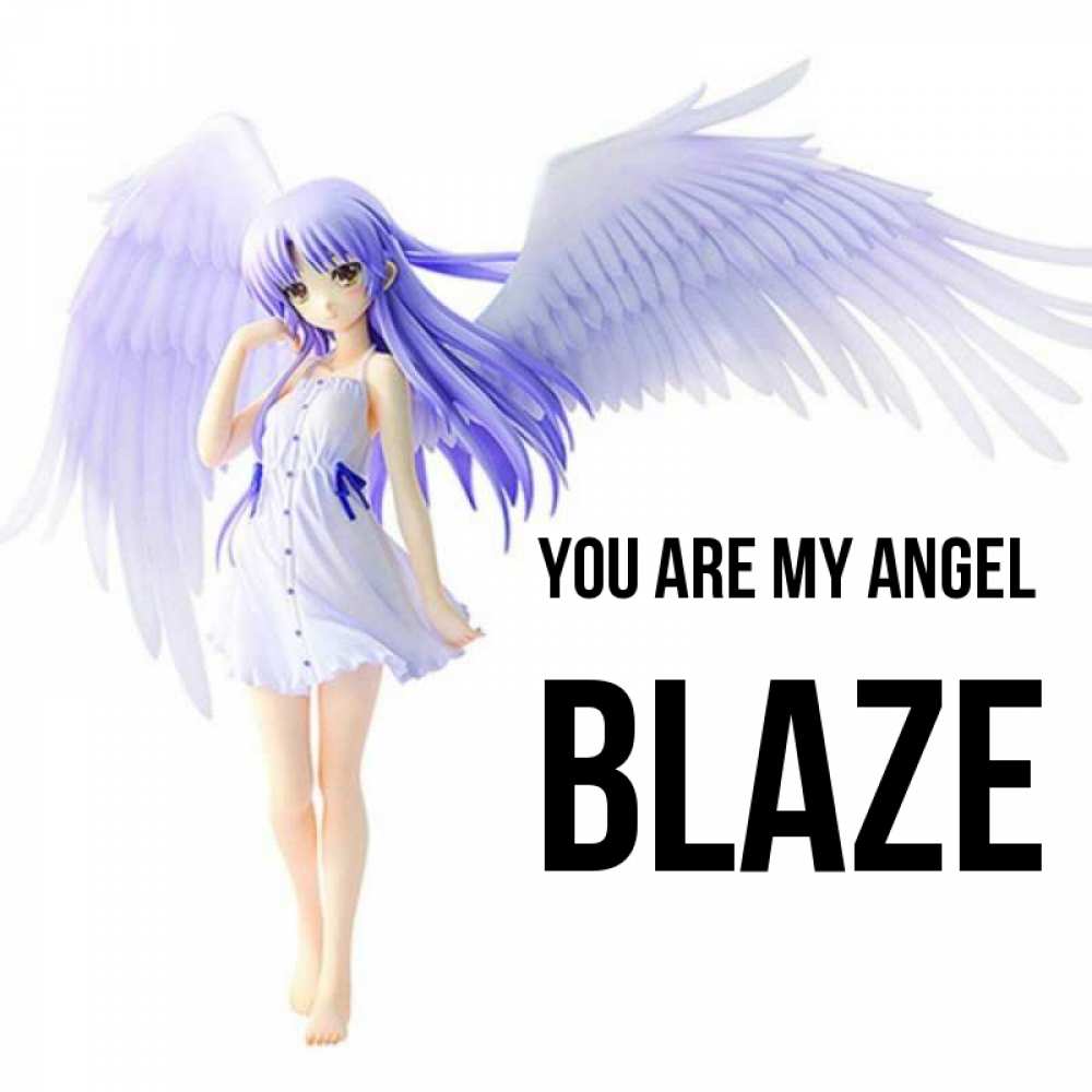 Greetings card с именем, Blaze You are my angel девушка ангел с фиолетовыми крыльями Greetings with text for free download 