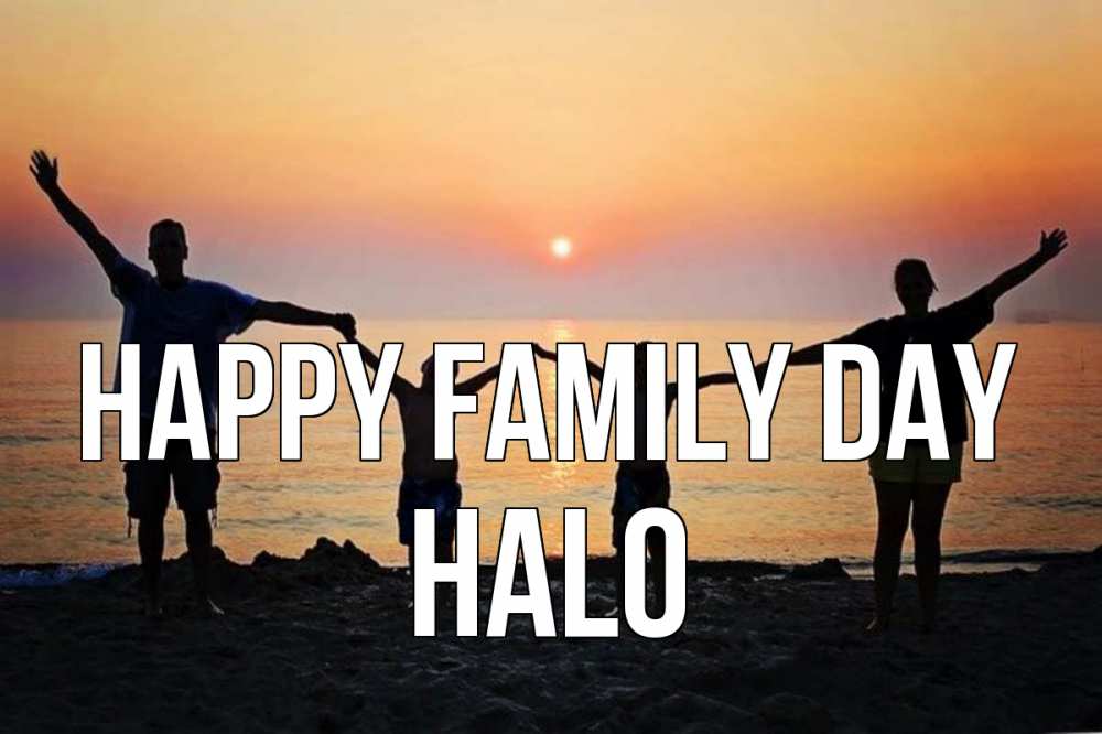 Greetings card с именем, Halo happy family day мама, папа, дети, дочка,сын, море, пляж, закат Greetings with text for free download 