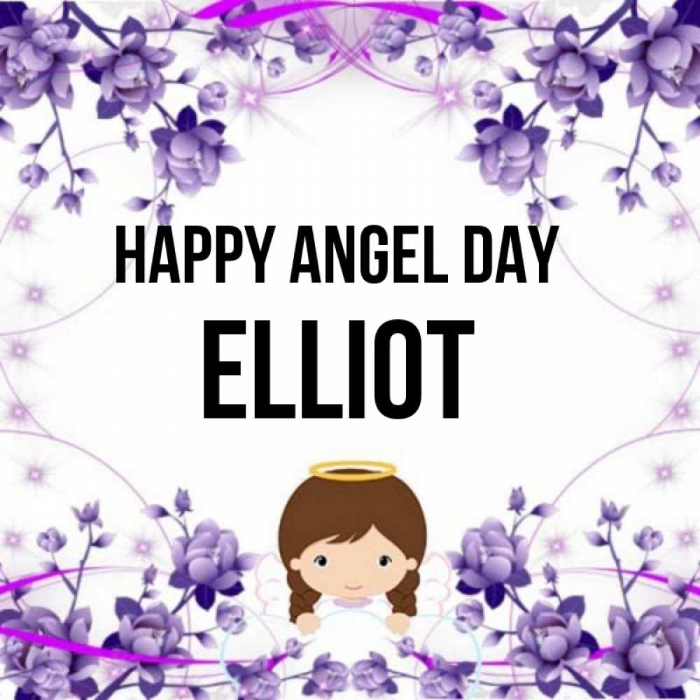 Greetings card с именем, Elliot happy angel day с именинами в рамочке Greetings with text for free download 