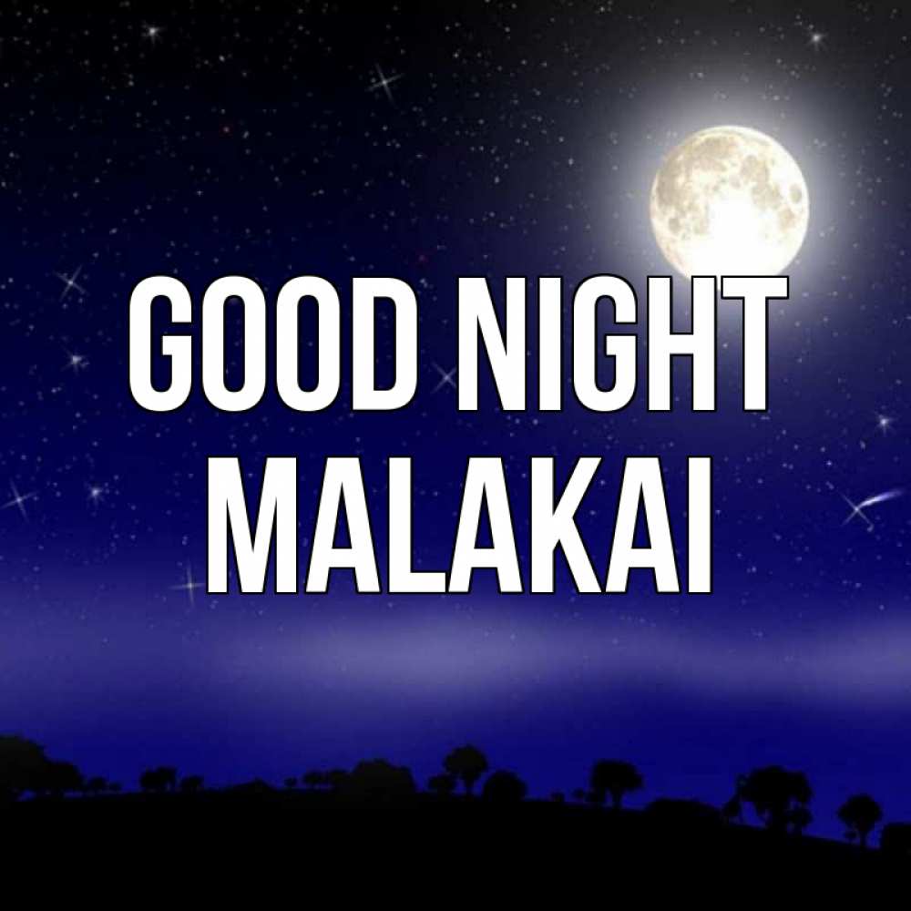 Greetings card с именем, Malakai Good night ночное небо и лесная опушка при свете луны Greetings with text for free download 