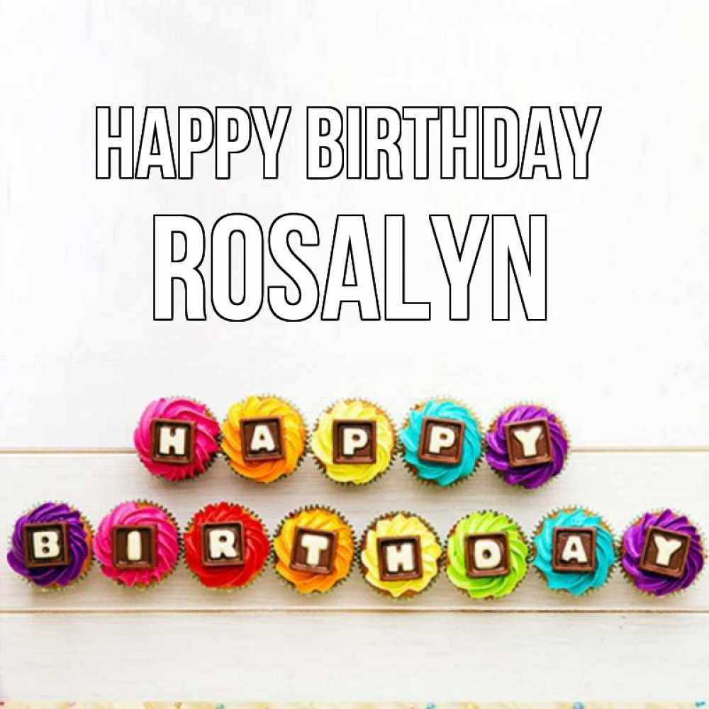 Greetings card с именем, Rosalyn Happy Birthday из кексов и шоколада Greetings with text for free download 