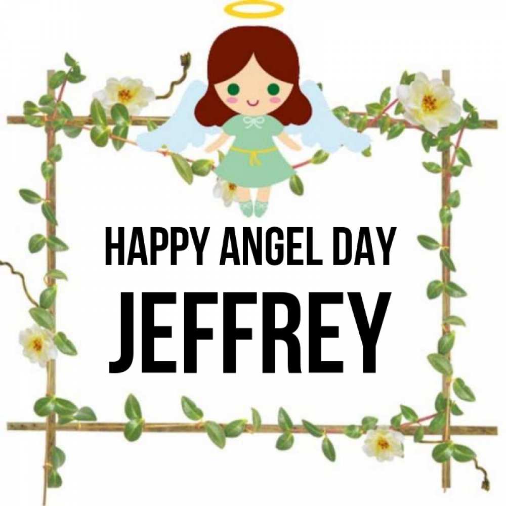 Greetings card с именем, Jeffrey happy angel day Ангел с нимбом Greetings with text for free download 