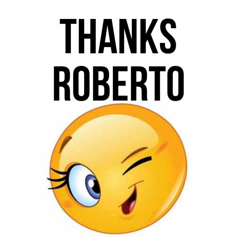 Greetings card с именем, Roberto Thanks открытка с подмигивающим смайлом Greetings with text for free download 