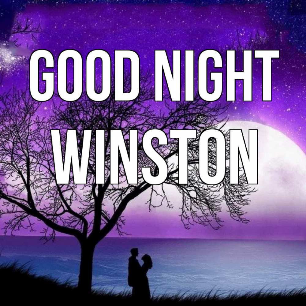 Greetings card с именем, Winston Good night огромная луна и парочка Greetings with text for free download 