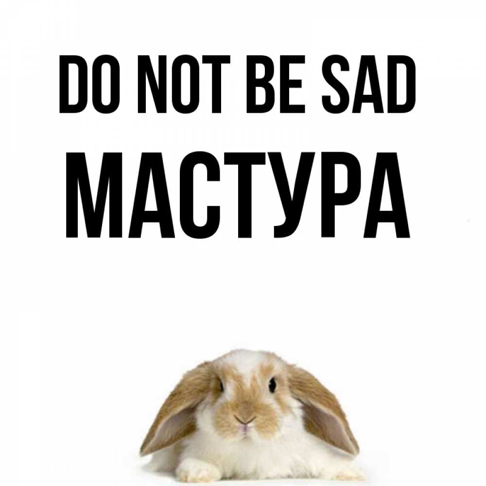 Greetings card с именем, МАСТУРА Do not be sad коричнево белый заяц с большими ушками Greetings with text for free download 