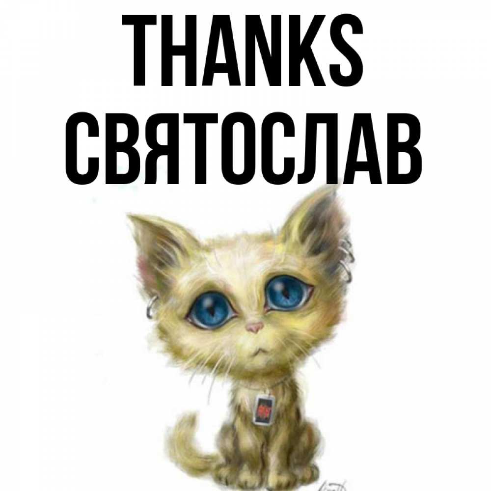 Greetings card с именем, Святослав Thanks рисованный кот благодарит вас Greetings with text for free download 
