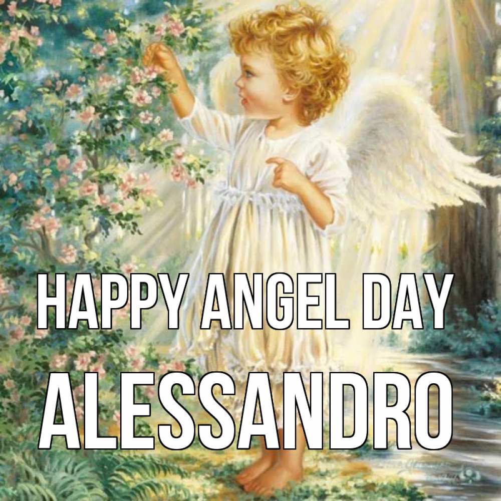Greetings card с именем, Alessandro happy angel day собирает цветы Greetings with text for free download 