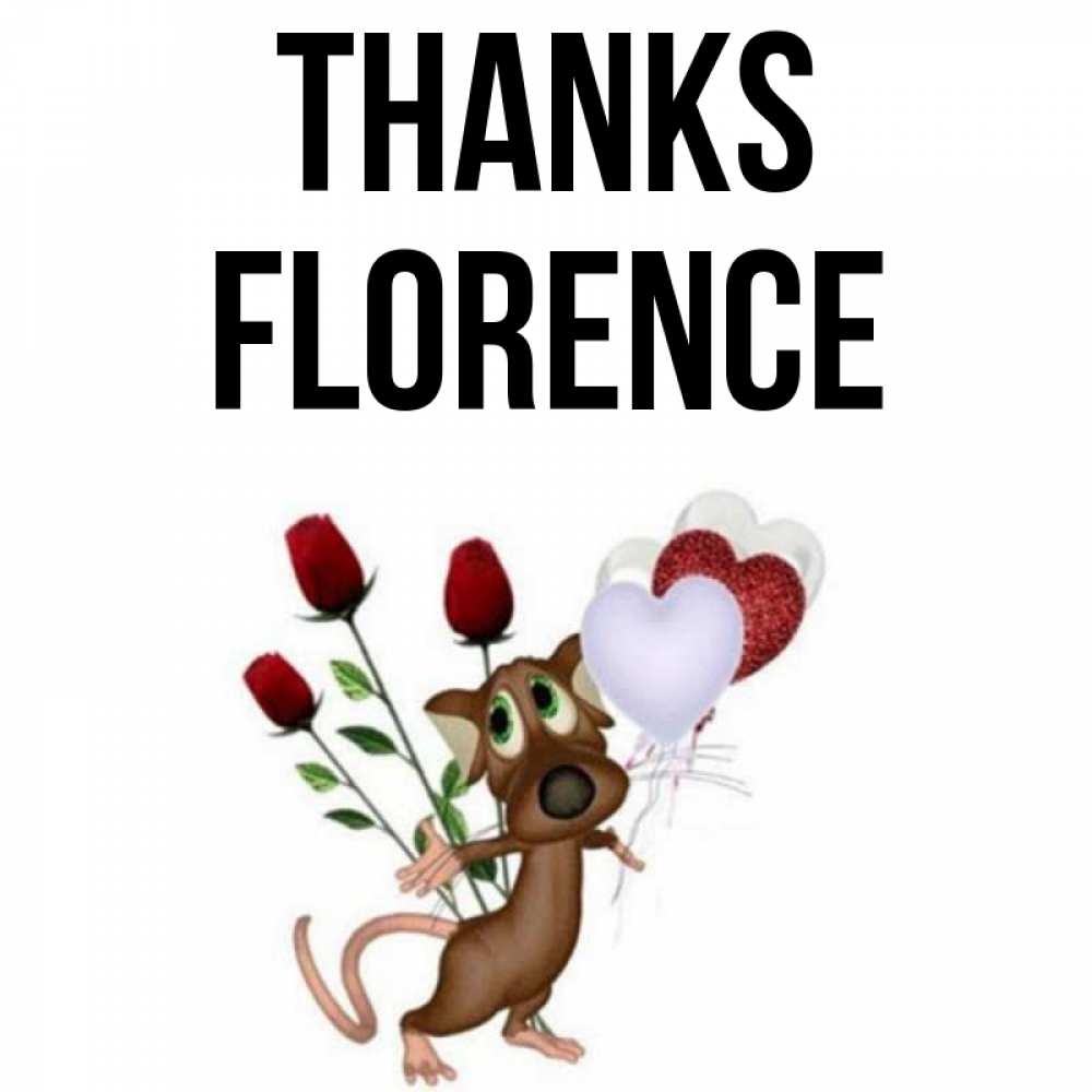 Greetings card с именем, Florence Thanks песик с шариками в форме сердец Greetings with text for free download 